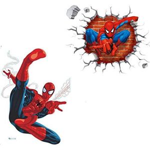 Kibi Spiderman 2 stuks 3D-effect stickers Spiderman in de muur doorbraak gat Marvel's Spider-Man Ultimate muursticker kinderkamer Spiderman muursticker Spiderman