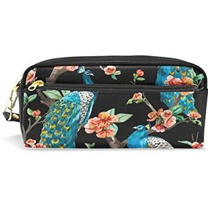 Eslifey Peacocks in boom Draagbare zak PU Lederen School Pen Case Stationaire Potlood Tassen Water Proof Cosmetische Tas Make-up Beauty Case