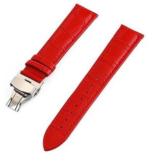 LQXHZ Krokodil Lederen Horlogeband 12mm 13mm 14mm 15mm 16mm 17mm 18mm 19mm 20mm 21mm 22mm 24mm Horlogeband Vlindersluiting Band (Color : Red, Size : 12mm)