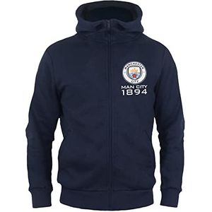 Manchester City FC - Fleece hoodie met ritssluiting voor jongens- Officieel clubcadeau - Marineblauw - 12-13 jaar