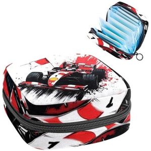 Opbergtas voor maandverband, Art Speeding Raceauto met geruite vlag, draagbare maandverband, inlegkruisjes, tampons, opberghouder voor maandverband voor vrouwen, school, kantoor