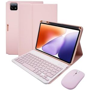 Toetsenbordhoes voor Xiaomi Pad 7/7 Pro 11.2"" 2024, Afneembaar Draadloos Toetsenbord met Achtergrondverlichting En Magnetische Beschermhoes, Muis,Roze