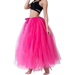 Dames lange maxi bruidsmeisje tule rok prinses petticoat tutu-rokken voor avond galafeest (kleur: roos, één maat: één maat)