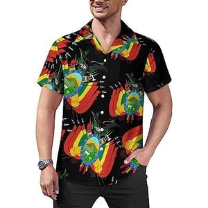 Wapenschild van Bolivia casual overhemden voor heren, korte mouwen, Cubaanse kraag, T-shirts, tops, Hawaiiaans T-shirt, L