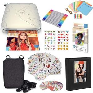 HP Sprocket Select Draagbare instant printer met 6,3 x 8,5 cm (wit) kit: zinkpapier, 20 stuks, fotoalbum, etui, markers, stickersets.