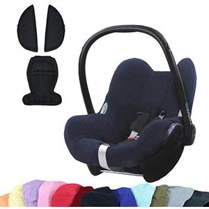 Bambiniwelt combi-aanbieding zomerhoes, hoes, hoes van badstof + gordelbekleding voor Maxi Cosi CabrioFix (marine + zwart)