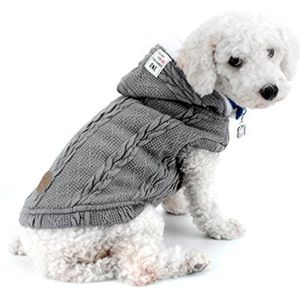 SMALLLEE_LUCKY_STORE Gebreide hondenkleding trui met capuchon warme hoodie jas jas voor kleine honden grijs L