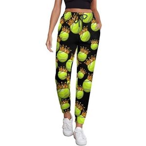 Tennis Ball Crown Joggingbroek voor dames, hardloopbroek, joggingbroek, casual broek, elastische taille, lang, met zakken