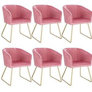WOLTU eetkamerstoel set van 6 gemaakt van fluweel en metalen poten, receptiestoel loungestoel roze BH271rs-6