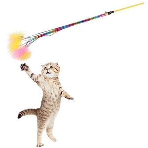 Funny Pet Katje Teaser Stick Veilige duurzame en draagbare Wire Chaser Wand Feather Pluche Interactive Toy Met Bell kat achter kleurrijke Wand speelgoed