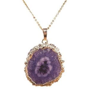 Natuurlijke Agaat Steen Zon Bloem Kralen Hanger Gouden Kettingen Ketting Sieraden for Vrouwen Boho Vriendschap Sieraden (Color : Purper)