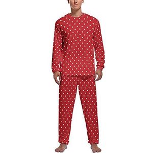 Rode Stippen Kerst Zachte Heren Pyjama Set Comfortabele Lange Mouw Loungewear Top En Broek Geschenken 2XL