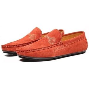 Herenloafers Ronde neus Suede Vamp Driving Loafers Platte hak Lichtgewicht antislip feestslip-ons(Orange,44 EU)