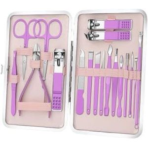 Professionele roestvrijstalen nagelknipper set met oorsmeer verwijderingsgereedschap en nagelvijl - duurzame en draagbare pedicure en manicure (18-delige set)