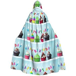 Bxzpzplj Kleurrijke Happy Birthday Cupcakes Print Hooded Mantel Volwassenen, Carnaval Heks Cosplay Gewaad Kostuum, Carnaval Feestbenodigdheden, 185cm