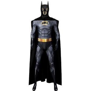 Volwassen Mannen Batman Kostuum，Halloween Dark Knight Batman Costume，Superheld Cosplay Heren Batman Bodysuit，Zwarte Jumpsuit Cape Masker，12 tot 14 Jaar Kinderen Feest Kostuums.(M,With Mask)