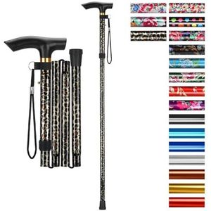 supregear Opvouwbare Wandelstok, Verstelbare Hoogte Uittrekbare Lichtgewicht Draagbaar Wandelstokken met Polsband en T-handvat voor Ouderen, Gehandicapten, Mannen en Vrouwen, Luipaard