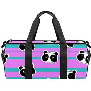 Reizen Strandtassen Sport Gym Duffle Overnachting Schouder Roze en Blauw Gestreepte Panda Grote Tas met Droge Natte Zak