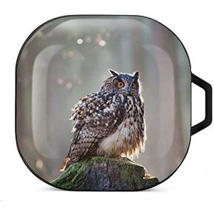 Eurasian Eagle Owl oordopjes hoesje compatibel met Samsung hard shell beschermhoes zwart stijl