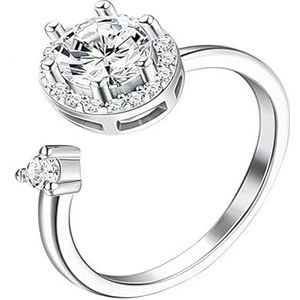TARAKO Fidget-ring verstelbaar, verstelbare fidget-ring, Glanzende knokkelring, Decoratieve open ringenset met bloemkralen Ontspannende ringen met draaifunctie om te ontspannen