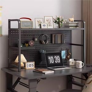 JDZYFFS Bureau-organizer, boekenkast voor het opbergen op het bureau, 1-2 etages, plank met gaten, stalen framemateriaal, stabiele bureaustandaard (zwart, 115 x 20 x 68 cm)