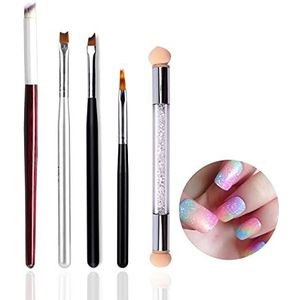 JERCLITY 5Pcs Acryl Nail Gradient Shading Borstels Set Franse Tip Ombre Nail Borstels Dubbele Einde Nail Spons Pen Manicure Gereedschap