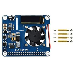 Waveshare Power Over Ethernet HAT For Raspberry Pi 3B+/4B, 802.3af-Compliant with OLED for real-time monitoring temperature, IP, and fan status