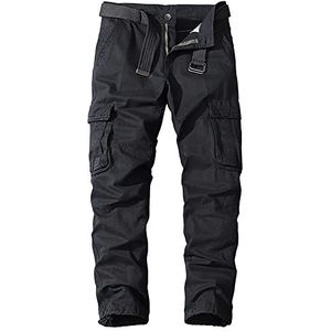 Digralne Cargobroek voor heren, outdoorbroek voor heren, cargobroek, militaire broek, cargobroek, legerbroek, katoenen werkbroek voor mannen, jachtbroek met veel zakken, rangerbroek, zwart, XL