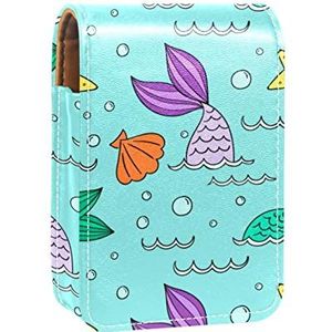 Groen Paars Zeemeermin Staart Zeester Shell Lip Gloss Houder Lipstick Case Draagbare Make-up Tas Reizen Lipstick Organizer Case met Spiegel Mini Lipstick Opbergdoos voor Vrouwen