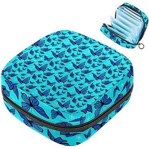 MUOOUM Blauwe Vlinder Patroon Maandverband Opbergtas Draagbare Menstruatie Tas Voor Vrouwen Tiener Meisjes Menstruatie Cup Pouch Nursing Pad Houder