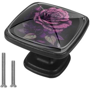 lcndlsoe Til je stijl naar een hoger niveau met set van 4 zwarte kastknoppen, perfect voor keuken, woonkamer en kledingkasten, paars en zwarte roos