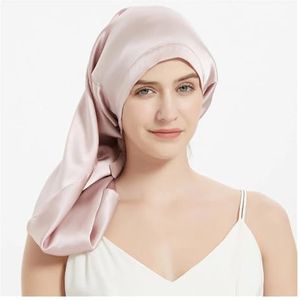 Zijden muts 100% moerbeizijde voor lang haar, zijden nachtmuts voor vrouwen voor haarverzorging 60 x 33 cm (Kleur: Lotus Pink)