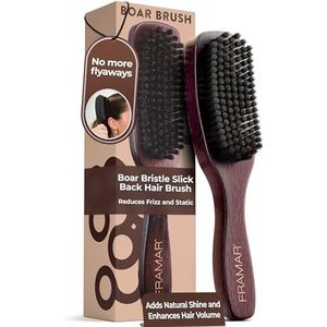 FRAMAR Sleek Borstel met Natuurlijke Haren – Borstel met Natuurlijke Haren voor Haar, Sleek Bun Hair Brush, Natural Bristle Hair Brush, Haarborstel voor Volume en Glans – Bruin Fluweel