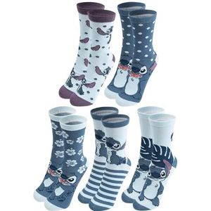 United Labels 5 paar Disney Lilo & Stitch sokken voor dames, blauw, 38-43, damessokken, Meerkleurig, 38-43 EU