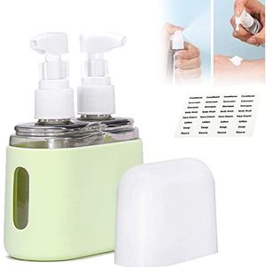 Mini Shampoo Dispenser Portable Travel Bottle Set, Mini Travel Shampoo And Conditioner Dispenser, Travel Containers With Labels For Toiletries, Travel Bottles For Toiletries (2 in 1,Green)