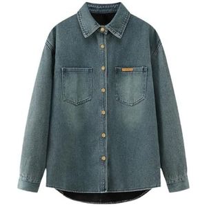 SDFGH Verdikt denim overhemdjack met toegevoegd fluweel, dameswinterretro losse jastop