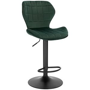 WOLTU BH324dgn-1 Barkruk, in hoogte verstelbare kruk, 60-82 cm, 360° draaibare stoel met rugleuning, voetensteun, barstoel van fluweel, metaal, donkergroen