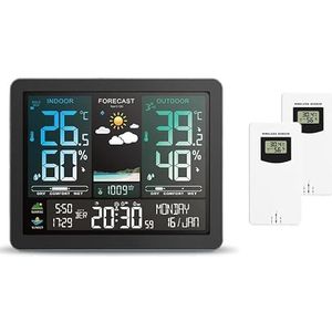 Multifunctioneel weerstation Wekker Kleurenscherm Zonsopgang- en zonsondergangthermometer Hygrometer met draadloze buitensensor,Nauwkeurig voorspellen(With 2 White Sensor)