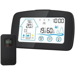 Digitaal weerstation met achtergrondverlichting en touchscreen Slimme temperatuur- en vochtigheidsmeter Weerklok Temperatuur-vochtigheidsdetectie,Nauwkeurig voorspellen(Nero)