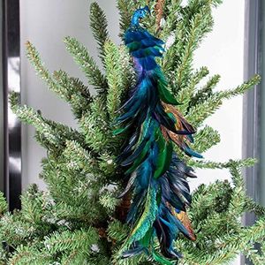DCQRY Kunstmatige pauw vogels, natuurlijke gevederde pauw met lange staart, kerst pauw ornamenten voor ambachten thuis bruiloft partij kerstboom ornamenten