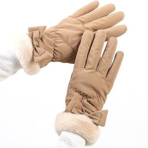 yeeplant Strik Versierde Volledige Vinger Warme Handschoenen voor Vrouwen, Winddicht Koudbestendige Winter Rijhandschoenen, Kaki, 5