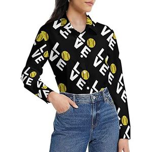 I Love Softball damesshirt met lange mouwen, button-down blouse, casual werkshirts, tops, 5XL
