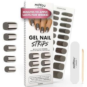 MOYOU LONDON Tiramisu Gelstrips, halfgeharde uv-gelstrips, UV-hardend, voor manicure in salonkwaliteit, set met nagelvijl en houten nagelriemstokjes, 20 stuks