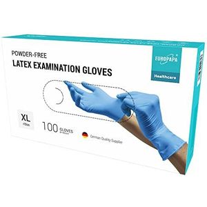 EUROPAPA® 100x latex wegwerphandschoenen wit blauw poedervrij wegwerphandschoenen onderzoekshandschoenen EN455 en EN374 handschoenen wegwerp latex handschoenen verkrijgbaar in maten XS, S, M, L en XL