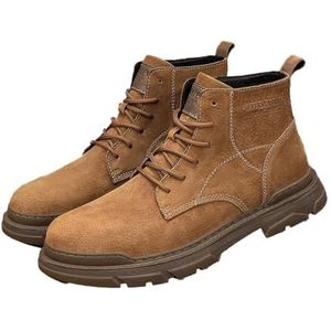 Men's Leather Lace Up Motorcycle Combat Boots Retro Round Toe Lug Sole Chukka Ankle Boots Casual Waterproof Oxford Dress Work Boot (Color : Khaki, Size : EU 38)