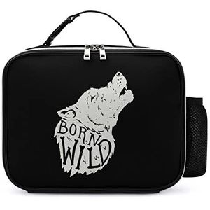 Born Wild Wolf Head Draagbare Geïsoleerde Lunch Tassen Box Tote Volwassenen Koeltas voor Mannen & Vrouwen Werk Picknick