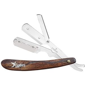 Candure scheermes Professionele kapper Straight Edge Razors voor Scheren en Vormgeven - Houten handvat Baard en snor Scheerapparaten met één mes met mesjes voor mannen en volwassenen