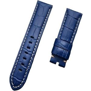 YingYou 22mm 24mm 26mm Zwart Bruin Blauw Groen Grijs Wit Italië Kalf Bamboe Lederen Horlogeband Compatibel Met Panerai Band Horlogeband Tang Gesp (Color : Light Blue strap, Size : 24mm with buckle 4