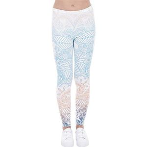 Hanessa Dames leggings blauw turquoise bedrukte leggings broek lente zomer kleding, mandala, Eén maat