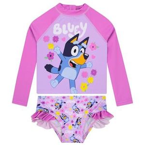 Bluey Zwemkostuum, Meisjes Badpak Met Lange Mouwen, Kinderen Zwempak Met Ruches, Roze 104